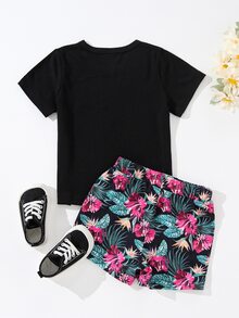 Toddler Boys Letter & Tropical Print Tee & Shorts - Multicolor - View 2