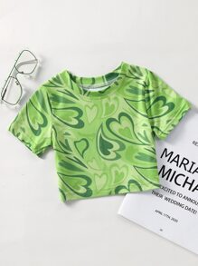 Toddler Girls Heart Print Tee - Green - View 1