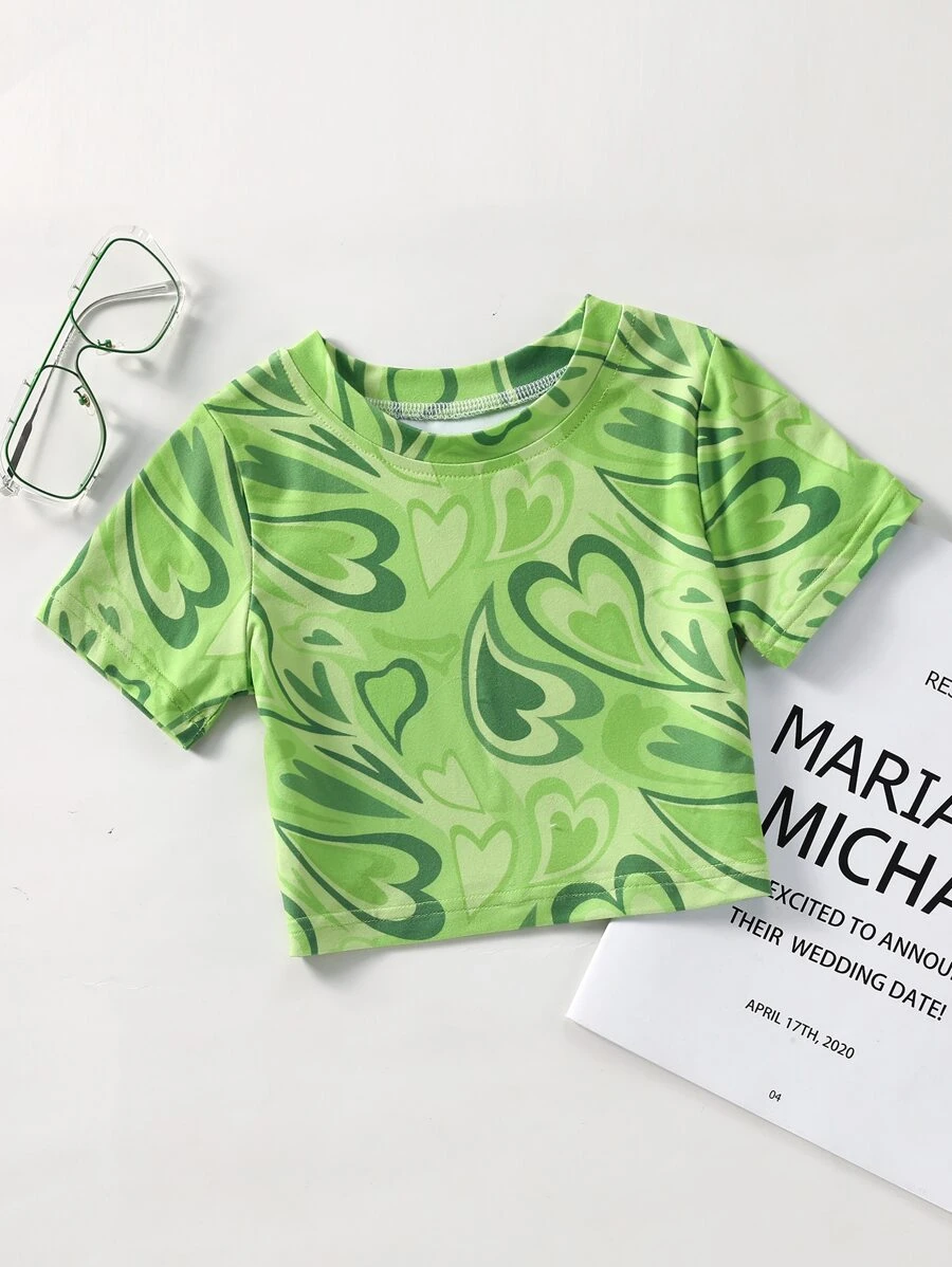 Toddler Girls Heart Print Tee - Green - View 1