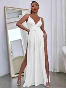 SHEIN SXY Đầm Tách cao màu trơn Gợi cảm - trắng - Xem 1