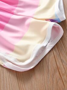 SHEIN Young Girl Rainbow Striped Contrast Binding Tank Top & Shorts, School, Campus, College - Multicolor - View 3