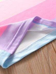 SHEIN Young Girl Rainbow Striped Contrast Binding Tank Top & Shorts, School, Campus, College - Multicolor - View 4