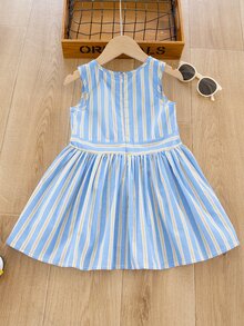 Đầm bé gái Nơ trước Sọc Dễ thương - Xanh và trắng - Xem 2