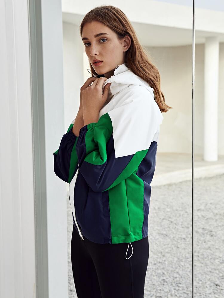 Colorblock Hooded Windbreaker Jacket