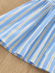 Đầm bé gái Nơ trước Sọc Dễ thương - Xanh và trắng - Xem 3