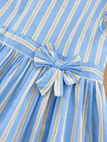 Đầm bé gái Nơ trước Sọc Dễ thương - Xanh và trắng - Xem 4