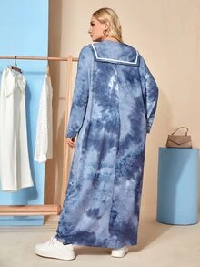 SHEIN Áo nỉ Plus Size Túi Cà vạt nhuộm Giải trí - Màu xanh lam - Xem 2