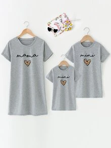 SHEIN Đầm bé gái Tim Lá thư Giải trí - Xám - Xem 3