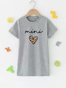 SHEIN Đầm bé gái Tim Lá thư Giải trí - Xám - Xem 1