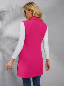 Chiquease Solid Lapel Collar Open Front Vest Blazer - Hot Pink - View 2