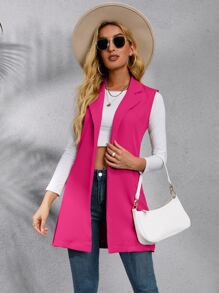 Chiquease Solid Lapel Collar Open Front Vest Blazer - Hot Pink - View 6