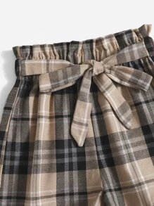 SHEIN Bộ hai mảnh Gái Thắt lưng Thắt nơ trước Quần paper-bag Sọc ca rô Giải trí - Nhiều màu - Xem 4