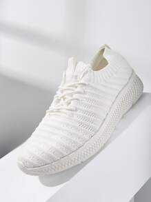 Cuccoo Knit Detail Textured Running Shoes - White - View 5