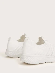 Cuccoo Knit Detail Textured Running Shoes - White - View 6