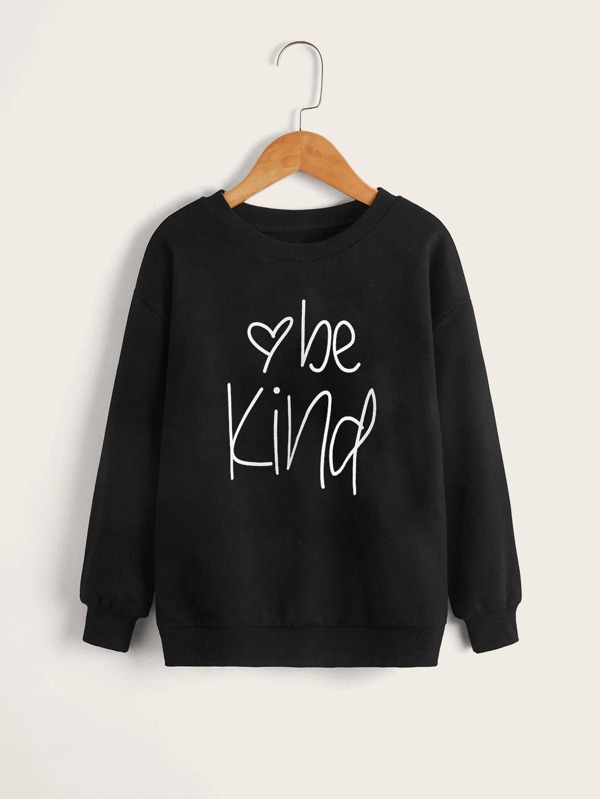 SHEIN 適合少女穿著的休閒圓領長袖字母印花衛衣,適用於秋冬季節