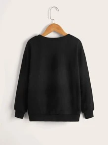 SHEIN Tween Girl Casual Round Neck Long Sleeve Letter Print Sweatshirt, Suitable For Autumn And Winter - Black - View 2
