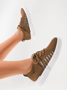 Cuccoo Striped Knit Lace-up Front Sneakers - Brown - View 2