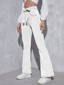Jeans de cintura con cordón - Blanco - Ver 1