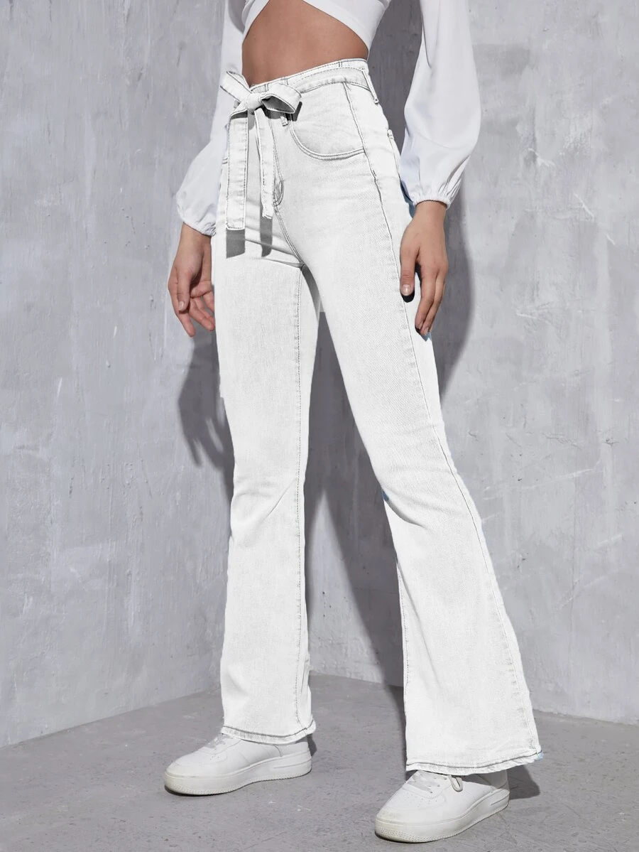 Jeans de cintura con cordón - Blanco - Ver 1