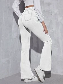Jeans de cintura con cordón - Blanco - Ver 2