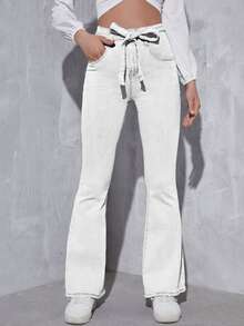 Jeans de cintura con cordón - Blanco - Ver 3