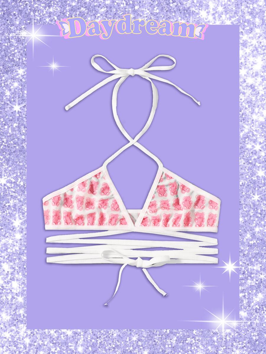 Sweetness Cartoon Graphic Bralet - Pink - View 1