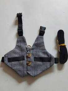 2pcs Plaid Pattern Pet Leash & Harness Set, Rabbit Outer Leash