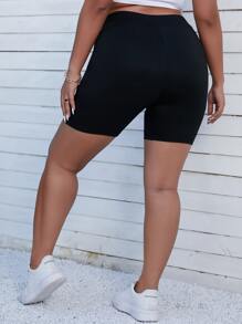 SHEIN EZwear Plus Sun & Planet Print Cycling Shorts - Black - View 2