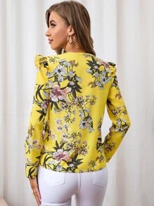 SHEIN Clasi Blusa con estampado floral ribete con fruncido