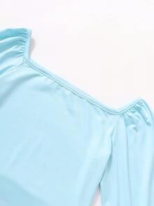 Bộ hai mảnh Gái Dải chun màu trơn Giải trí - Màu xanh nhạt - Xem 3