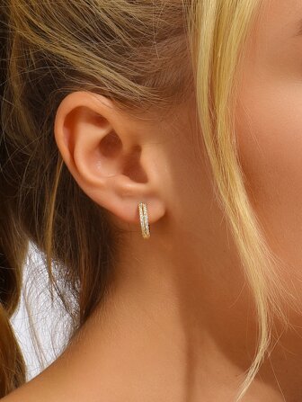 Cubic Zirconia Decor Hoop Earrings