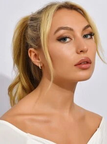 Cubic Zirconia Decor Hoop Earrings - Yellow Gold - View 4