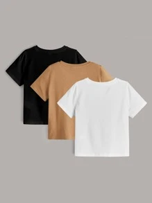 SHEIN Chàng trai trẻ 3 cái/bộ Đơn giản Đúng mốt Thoải mái Cổ điển Vòng cổ Áo thun - Nhiều màu - Xem 2