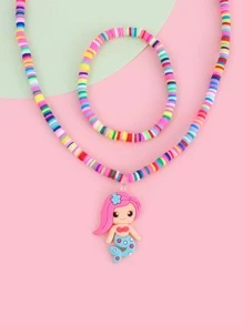 Niñas 2 piezas Set joya sirena colgante - Multicolor - Ver 3