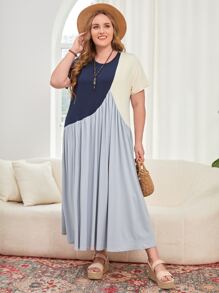 SHEIN LUNE Plus Cut And Sew Smock Dress - Multicolor - View 1