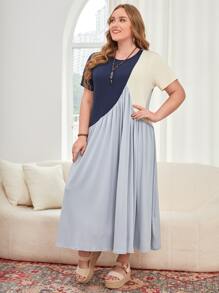 SHEIN LUNE Plus Cut And Sew Smock Dress - Multicolor - View 3