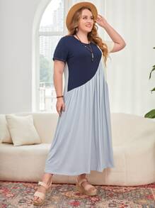 SHEIN LUNE Plus Cut And Sew Smock Dress - Multicolor - View 4