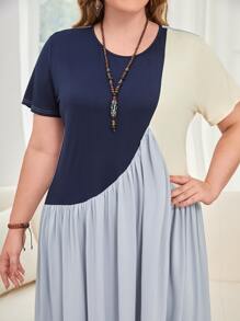 SHEIN LUNE Plus Cut And Sew Smock Dress - Multicolor - View 5