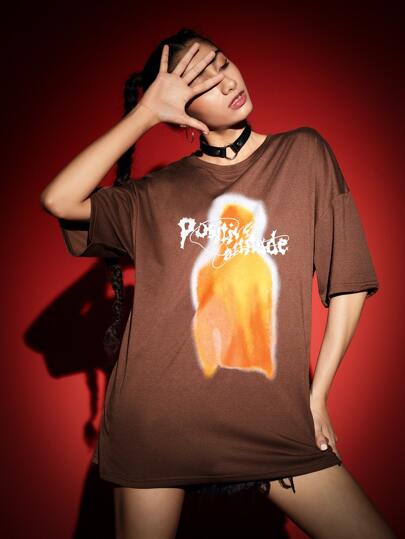 ROMWE Letter Graphic Oversized Tee