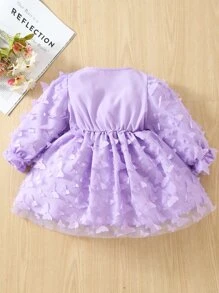 嬰兒貼花交疊領荷葉袖洋裝 - 紫丁香色 - 查看 2