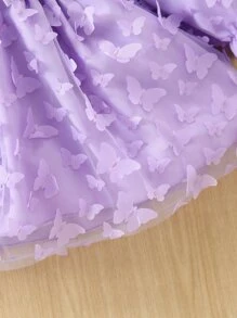 嬰兒貼花交疊領荷葉袖洋裝 - 紫丁香色 - 查看 3