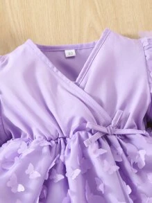 嬰兒貼花交疊領荷葉袖洋裝 - 紫丁香色 - 查看 6