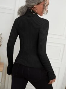 Chiquease Turtle Neck Ribbed Knit Jumper - Black - View 2