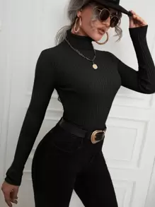 Chiquease Turtle Neck Ribbed Knit Jumper - Black - View 4