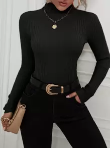 Chiquease Turtle Neck Ribbed Knit Jumper - Black - View 5