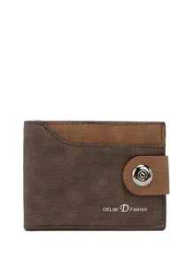 DE LI BI Nam Chữ Đồ Họa Nút Chụp PU Nhỏ Ví Thẻ Ví Nhỏ ID Cửa Sổ Dây Kéo Ví Nam Bố Quà Tặng - Cà phê nâu - Xem 1