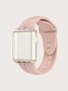 2 dây đeo đồng hồ và vỏ đồng hồ trơn tương thích với Apple Watch - Hồng - Xem 1