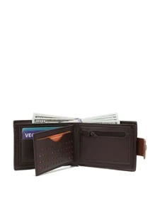 DE LI BI Nam Chữ Đồ Họa Nút Chụp PU Nhỏ Ví Thẻ Ví Nhỏ ID Cửa Sổ Dây Kéo Ví Nam Bố Quà Tặng - Cà phê nâu - Xem 3