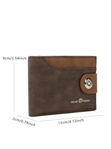 DE LI BI Nam Chữ Đồ Họa Nút Chụp PU Nhỏ Ví Thẻ Ví Nhỏ ID Cửa Sổ Dây Kéo Ví Nam Bố Quà Tặng - Cà phê nâu - Xem 6
