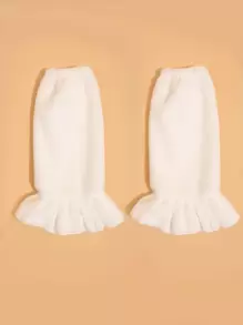 Ruffle Trim Solid Leg Warmers - White - View 3